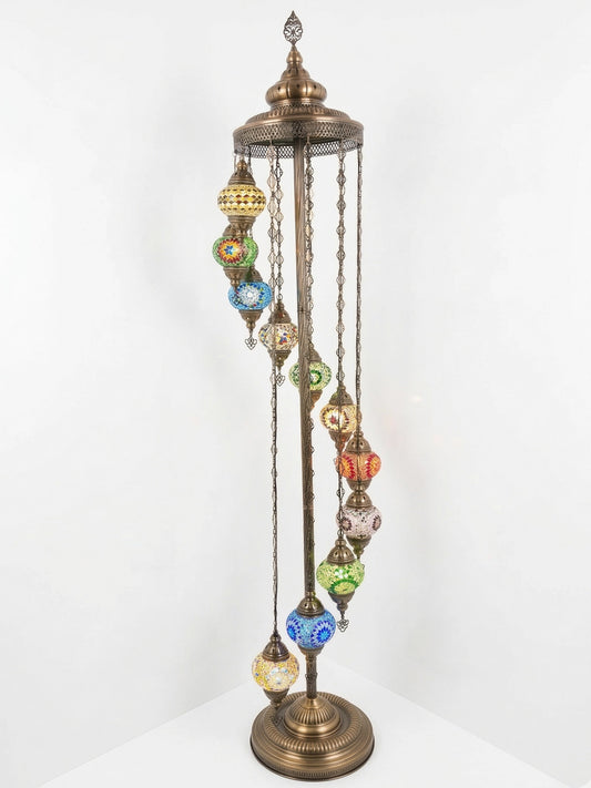Handcrafted Turkish Mosaic Floor Lamp - 9 Globe Tall Standing Moroccan Light (80.7")