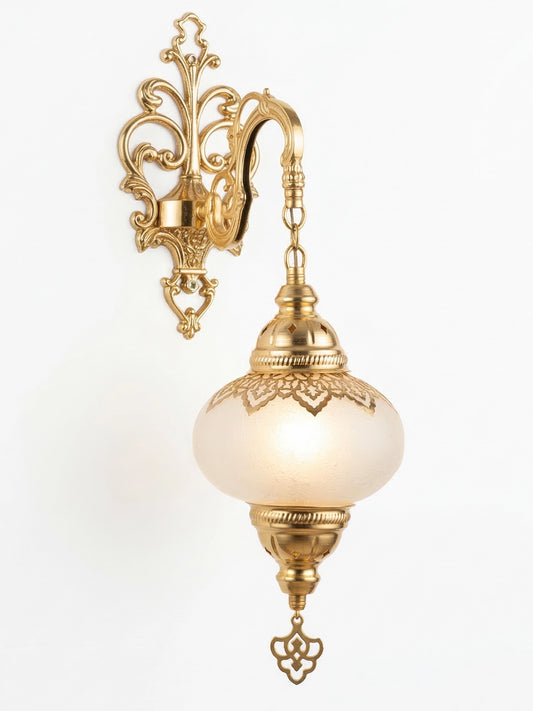 Antique Brass Ornate Wall Sconce with Ribbed Glass Globe - Victorian Style Artisan Lighting