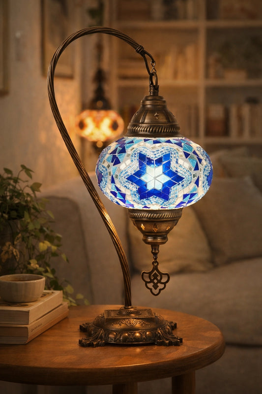 Artisan Handcrafted Mosaic Swan Neck Table Lamp