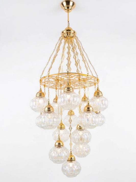 15-Globe Gold Crystal Cascade Chandelier - Luxury Clear Glass Pendant Light