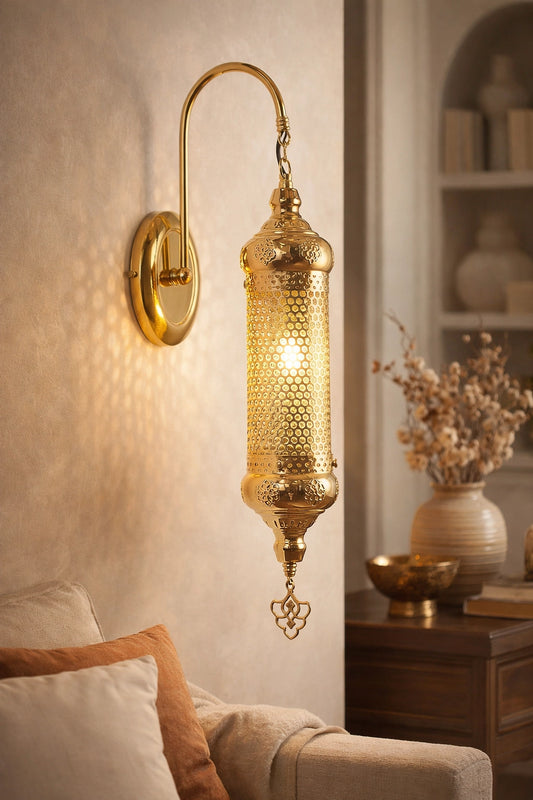 Elegant Perforated Gold Wall Sconce - Luxury Handmade Brass Lighting Fixture