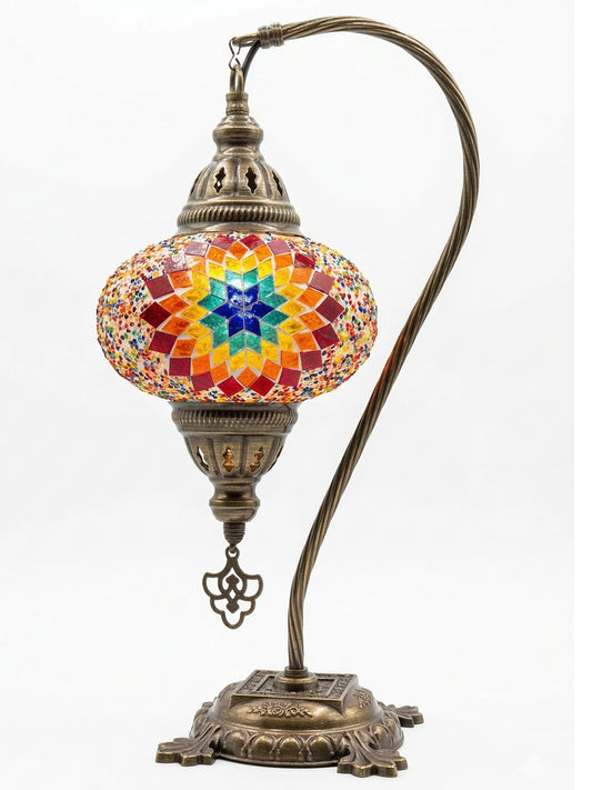 Handcrafted Mosaic Swan Neck Table Lamp - Elegant Glass Desk Light with LED