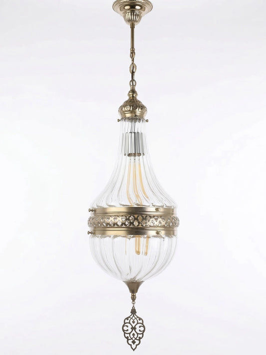 Ribbed Glass Spiral Pendant Lamp - Hand-Blown Artisan Hanging Light