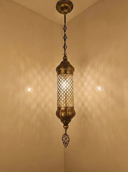 Handmade Turkish Single Pendant Light - Antique Bronze Brass Artisan Hanging Fixture