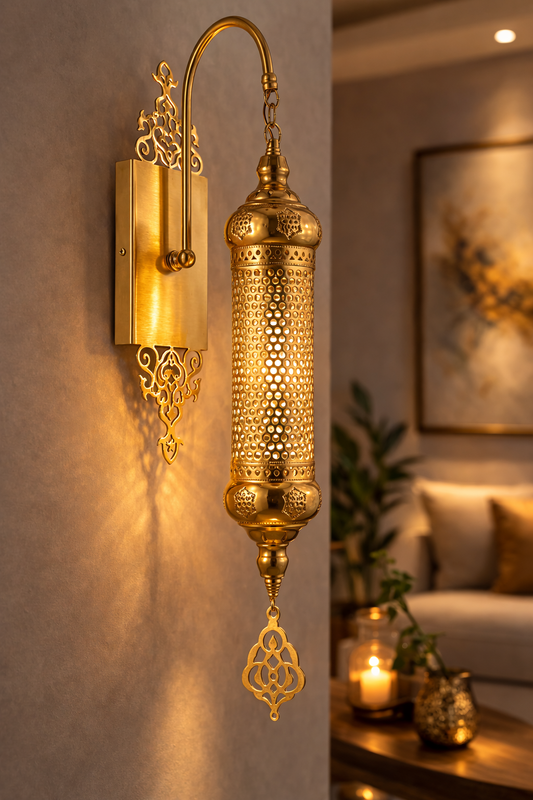 Elegant Perforated Gold Wall Sconce - Handcrafted Luxury Metal Wall Lamp