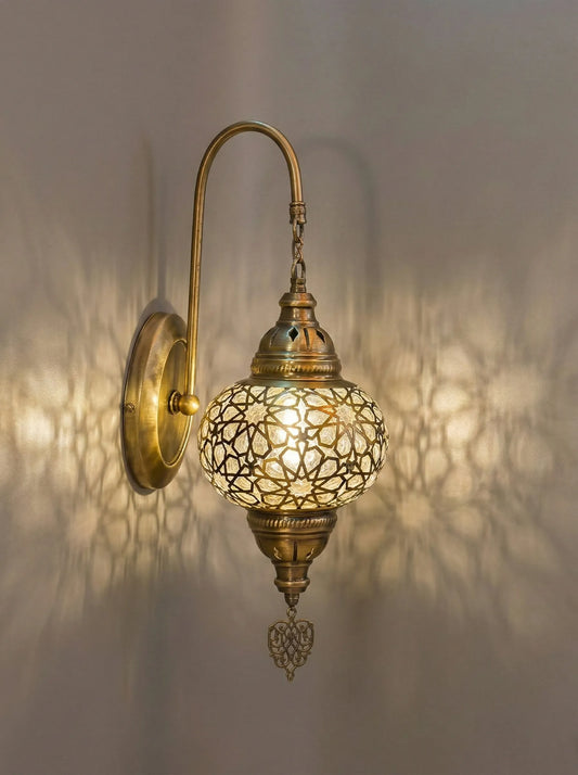 Handmade Turkish Lantern Wall Lamp - Antique Bronze Brass Vintage Sconce