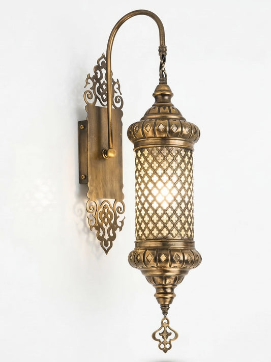 Handmade Turkish Moroccan Wall Lamp - Antique Bronze Brass Artisan Hanging Lamp