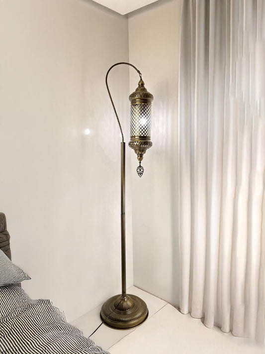 Turkish Floor Lamp, Standing Corner Lighting, Brass Color Floor Light Fixture