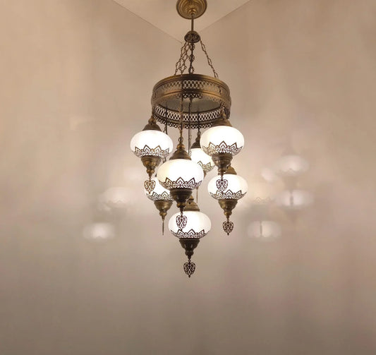 Chandelier Lighting 7 Clear Globes Turkish Chandelier, Living Room Chandelier - Anatolia Lighting
