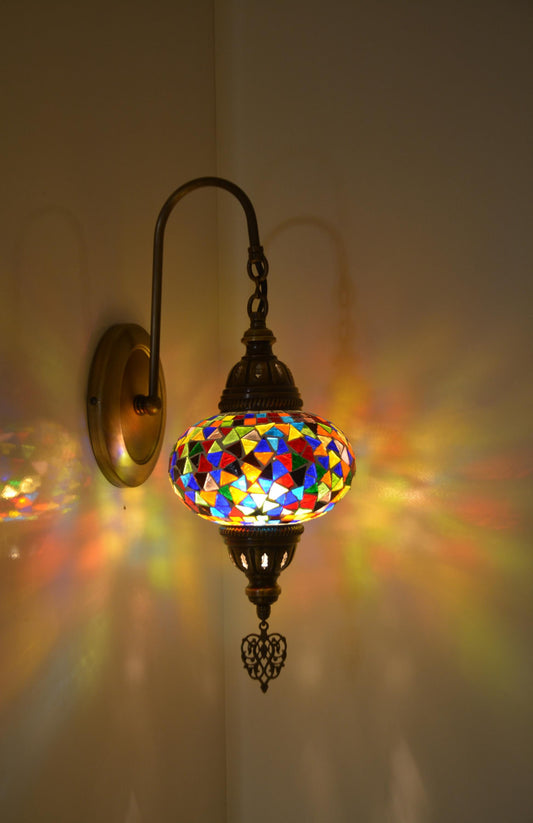 Handmade Turkish Mosaic Wall Lamp Multicolor Glass Lantern, Moroccan Mosaic Wall Sconce