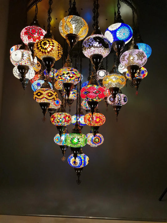 Entryway Large Turkish Mosaic Chandelier 37 Globes, Unique Turkish Chandeliers - Anatolia Lighting