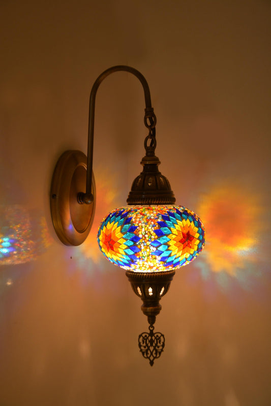 Handmade Turkish Mosaic Wall Lamp Multicolor Glass Lantern, Moroccan Mosaic Wall Sconce