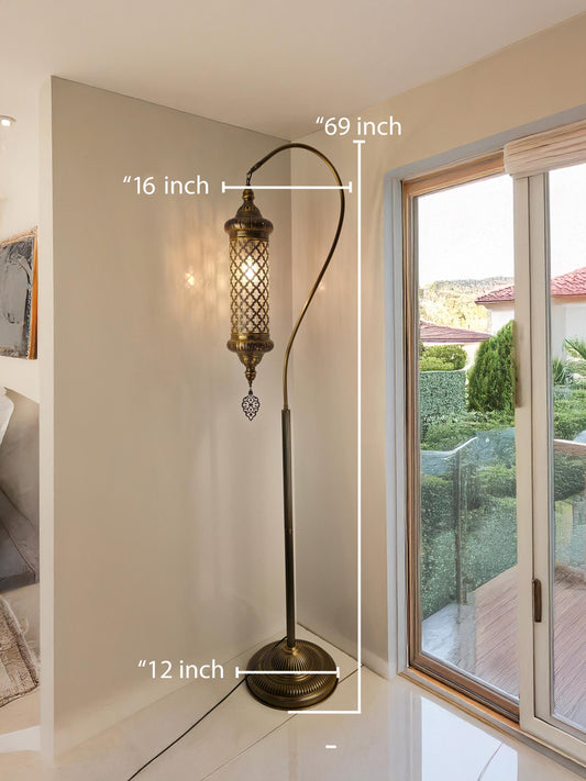 Brass Unique Turkish Floor Lamp, Standing Corner Lighting, Brass Color Floor Light Fixtures