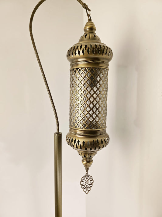 Turkish Floor Lamp, Standing Corner Lighting, Brass Color Floor Light Fixture
