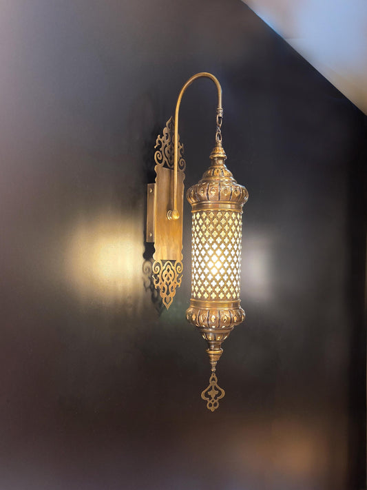 Sconce Wall Light Fixture, Turkish Wall Lamp, Brass Blow Glass Bedroom Wall Lighting, Morrocan Wall Decor Sconce