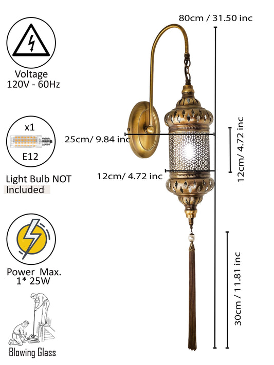 Turkish Wall Lamp, Sconce Lighting, Turkish Wall Lamp, Brass Blow Glass Bedroom