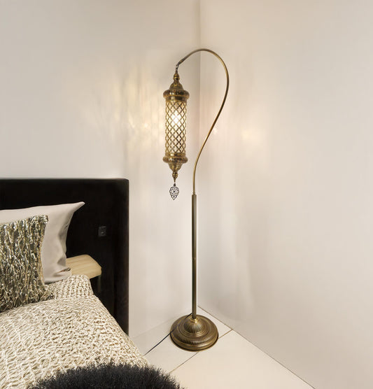 Brass Unique Turkish Floor Lamp, Standing Corner Lighting, Brass Color Floor Light Fixtures