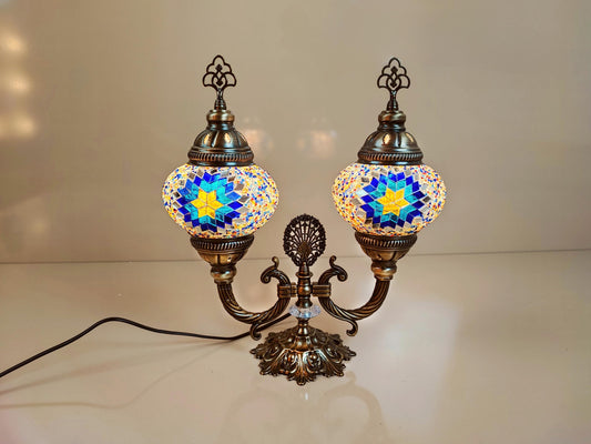 Table Lamp Art Decor, Turkish Twice Desk Lamp, Boho Brass Office Desk Lighting