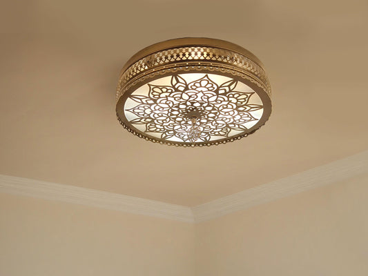 Flush Mount Circular Ceiling Light Fixture, 16" Diameter - 4 Bulbs, Turkish Ceiling Light Fixture for Bedroom - Anatolia Lighting