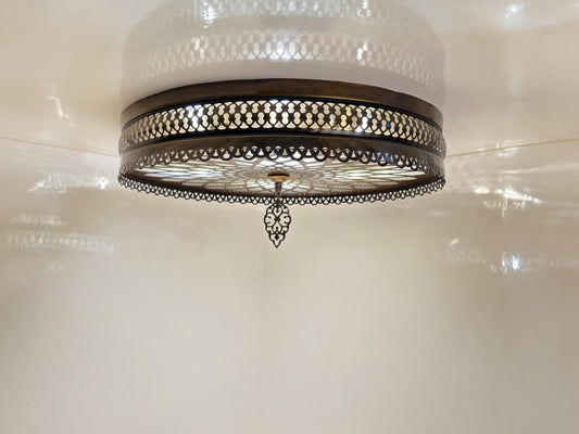 Oriental Ceiling Light – Moroccan Style Flush Mount Lamp – Vintage Gold Laser Cut Metal Chandelier