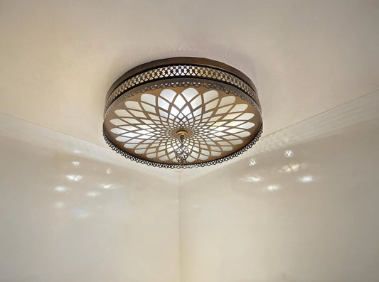 Oriental Ceiling Light – Moroccan Style Flush Mount Lamp – Vintage Gold Laser Cut Metal Chandelier - Anatolia Lighting