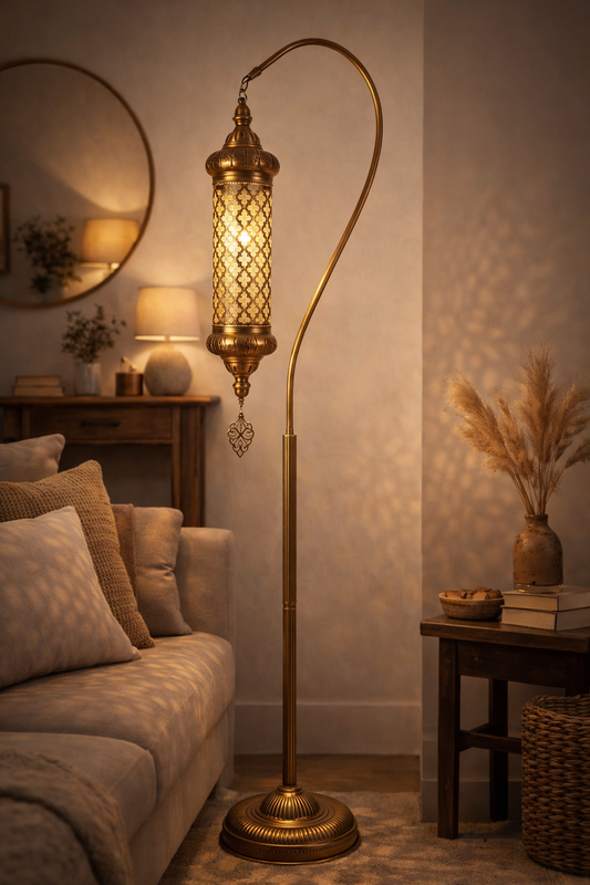 Brass Unique Turkish Floor Lamp (175cm) – Standing Corner Lighting