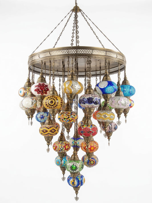 Grand Multi-Tier Cascading Mosaic Chandelier - 37 Globe Statement Lighting