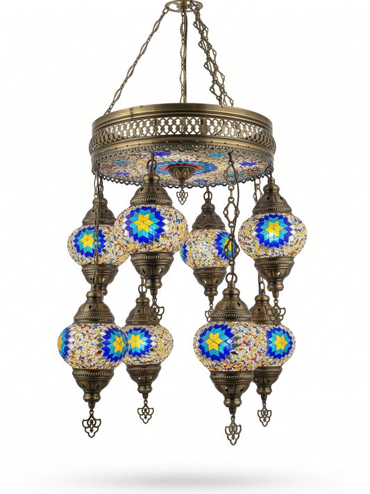 Handcrafted Mosaic Chandelier - Colorful Glass Pendant Light Fixture for Dining Room & Entryway