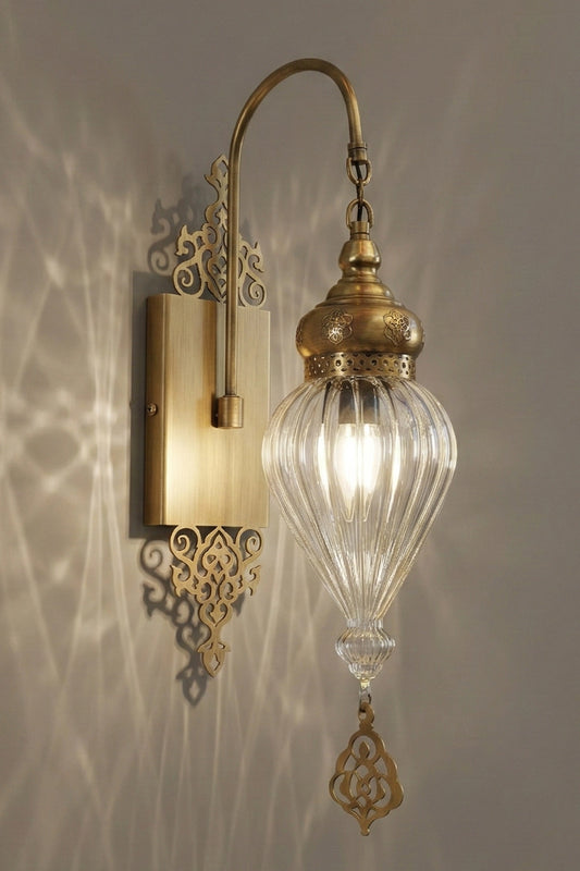 Handcrafted Ribbed Glass Wall Sconce - Traditional Anatolian Brass Vanity Light | Anatolia Lighting