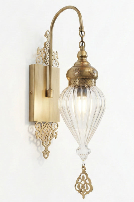 Handcrafted Ribbed Glass Wall Sconce - Traditional Anatolian Brass Vanity Light | Anatolia Lighting