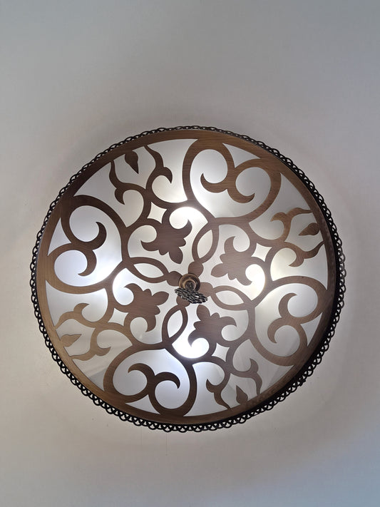 Elegant 16" Brass Flush Mount Ceiling Light – Turkish Mandala Pattern, 4-Bulb