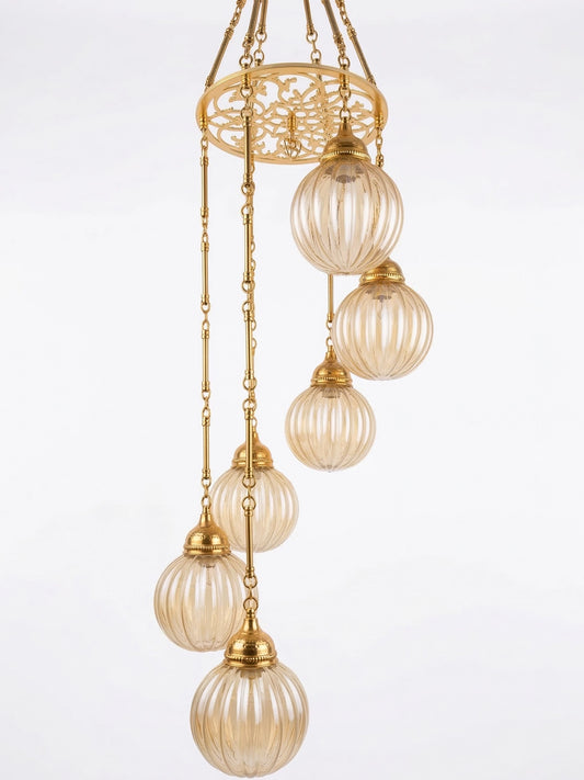 6-Light Glass Globe Pendant Chandelier - Handcrafted Modern Hanging Lamp