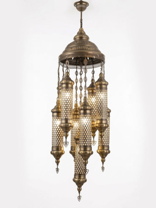 Antique Brass Cylinder Lantern Chandelier - Handcrafted Pendant Lighting