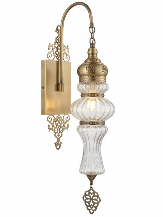 Artisan Brass Wall Sconce - Handcrafted Ribbed Glass Wall Lamp for Elegant Interiors