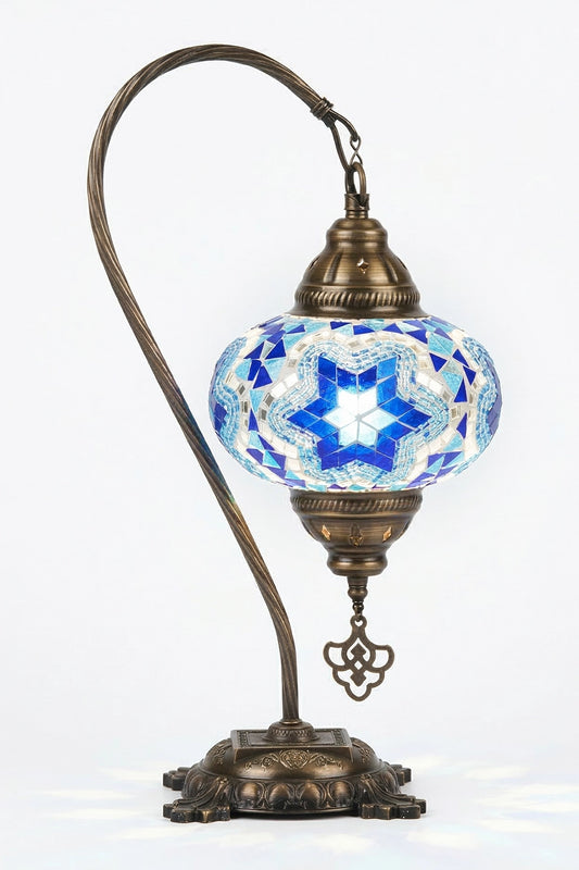 Artisan Handcrafted Mosaic Swan Neck Table Lamp