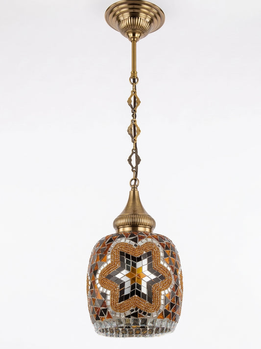 Artisan Handmade Mosaic Star Pendant Light - Stained Glass Hanging Ceiling Lamp