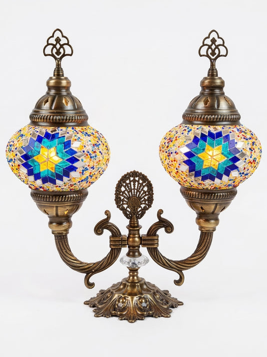 Bohemian Dual Mosaic Table Lamp - Handcrafted Art Decor Double Globe Desk Light
