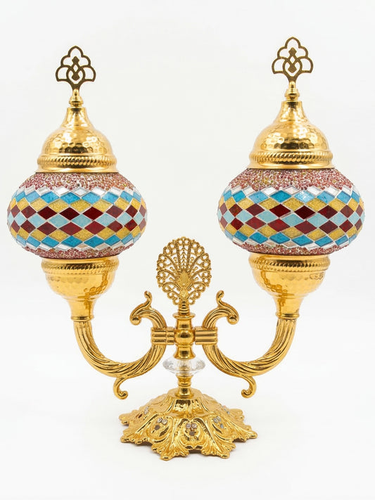 Bohemian Dual Mosaic Table Lamp - Handcrafted Art Decor Double Globe Desk Light