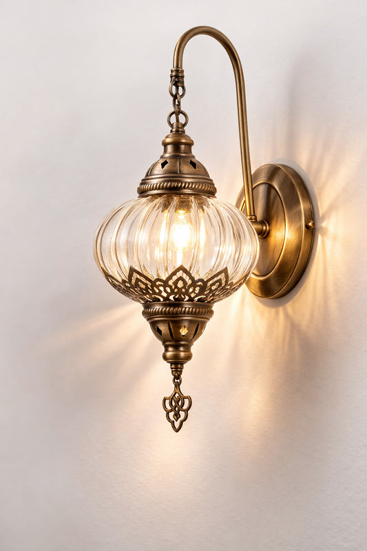 Antique Brass Swan Neck Wall Sconce - Elegant Clear Glass Globe Light for Bedside & Hallway