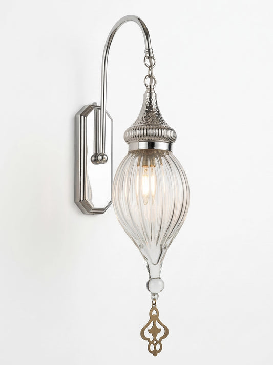 Elegant Handcrafted Ribbed Glass Wall Sconce - Artisanal Brass Lighting for Modern Interiors