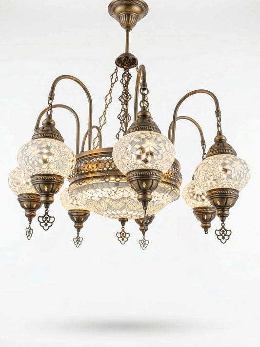 Elegant Mosaic Multi-Globe Chandelier - Antique Pendant Lighting for Dining Room & Foyer