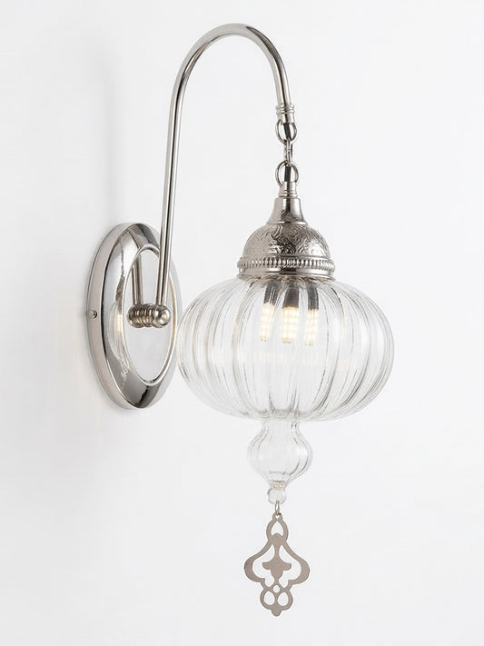 Elegant Silver Ribbed Glass Wall Sconce - Handcrafted Artisan Lighting