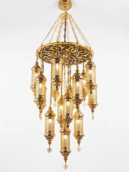 Grand 15-Globe Brass Chandelier - Luxury Entryway & High Ceiling Lighting