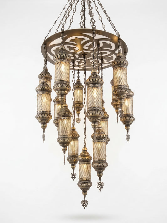 Grand 15-Globe Brass Chandelier - Luxury Entryway & High Ceiling Lighting