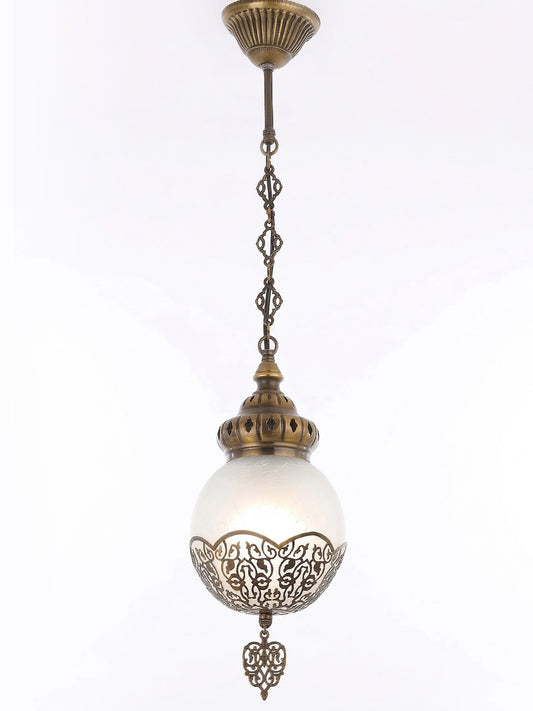 Handcrafted Antique Brass Globe Pendant Lamp - Elegant Filigree Ceiling Light