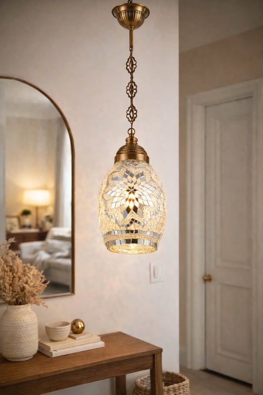 Handcrafted Mosaic Pendant Lamp - Colorful Stained Glass Hanging Light for Elegant Interiors
