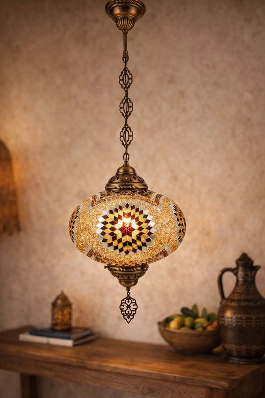 Handcrafted Mosaic Pendant Lamp - Artisanal Glass Ceiling Light for Unique Interiors