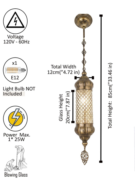 Handmade Turkish Single Pendant Light - Antique Bronze Brass Artisan Hanging Fixture