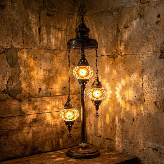 3 Globe Turkish Floor Lamp, Majlis Seating Decor, Arabic Moroccan Standing Lamp, Dubai Luxury Mosaic Light, Boho Oriental Corner Lighting - Anatolia Lighting