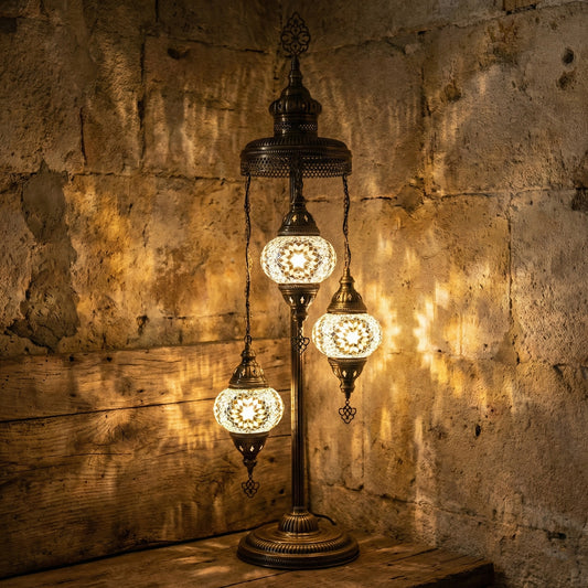 3 Globe Turkish Floor Lamp, Majlis Seating Decor, Arabic Moroccan Standing Lamp, Dubai Luxury Mosaic Light, Boho Oriental Corner Lighting - Anatolia Lighting